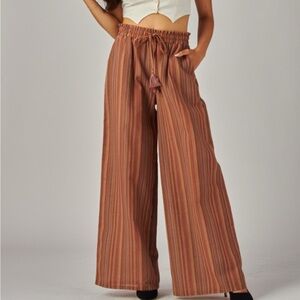 Elegant Brown Striped Wide Leg Pants
